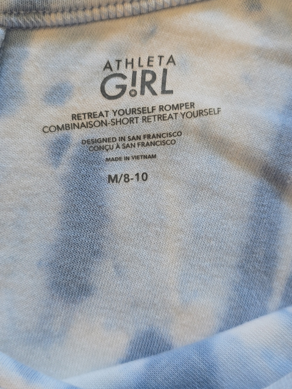 Athleta Girl Retreat Yourself Romper Size M/8-10 Blue Tie Dye Sleeveless - Picture 2 of 4